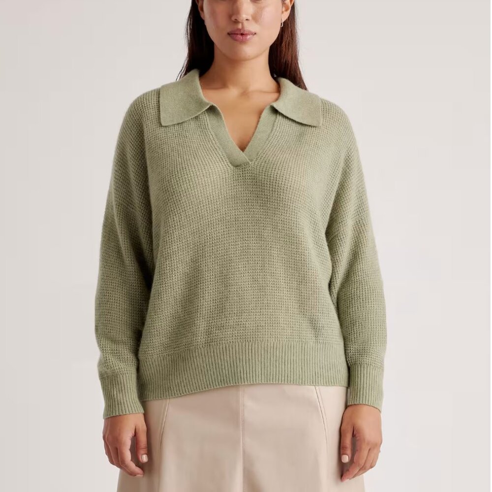 Quince Baby Alpaca-Wool Waffle Stitch Polo Sweater